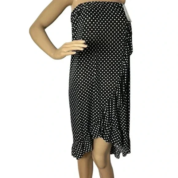 Vtg Faux wrap ,flare,ruffle skirt,NWT, polka dots,B&W,festival,gypsy,cottagecore - Picture 2 of 15